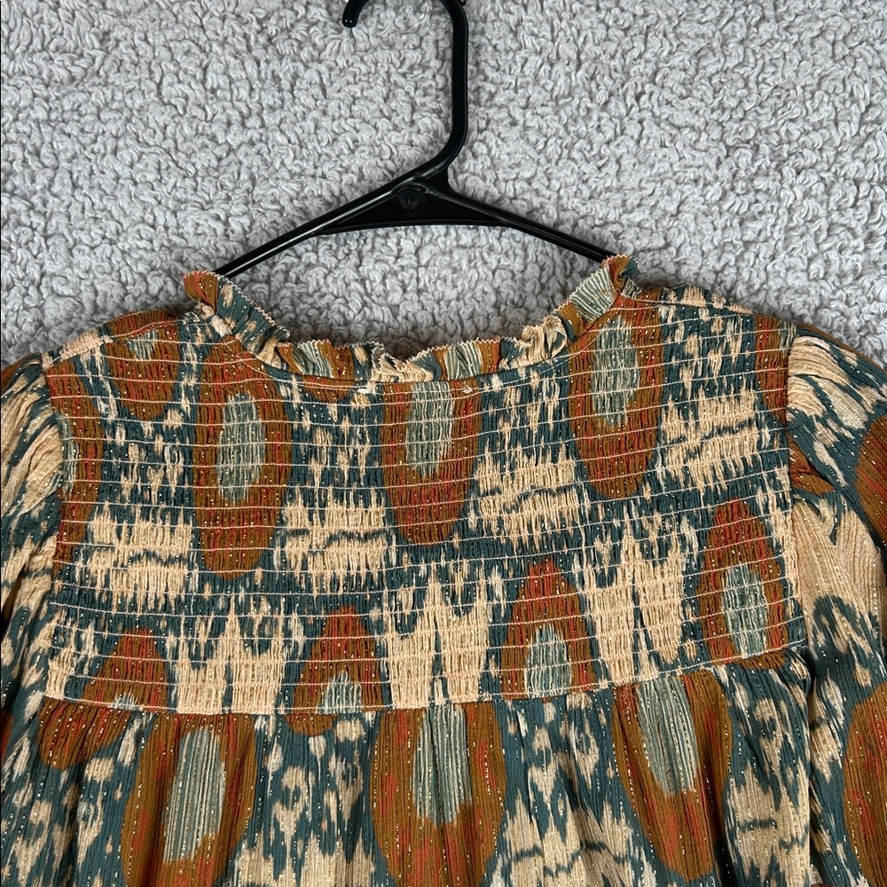 ULLA JOHNSON Long Sleeve Smocked Cuffs Double Lace Metallic Threads Size 8 - Picture 3 of 16